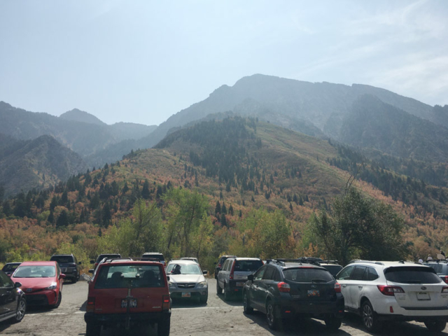 Neff's Canyon parking lot with views of the mountains